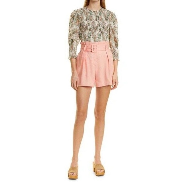 Veronica Beard Ashford Linen Short in Heathered Bright Coral 6 $348 - Picture 2 of 9